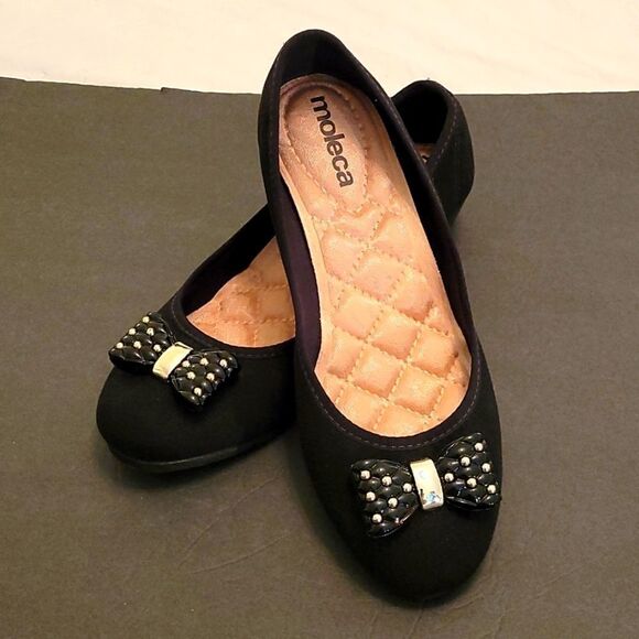 BLACK MOLECA LOW WEDGE STYLE FLAT SHOES - Picture 2 of 16